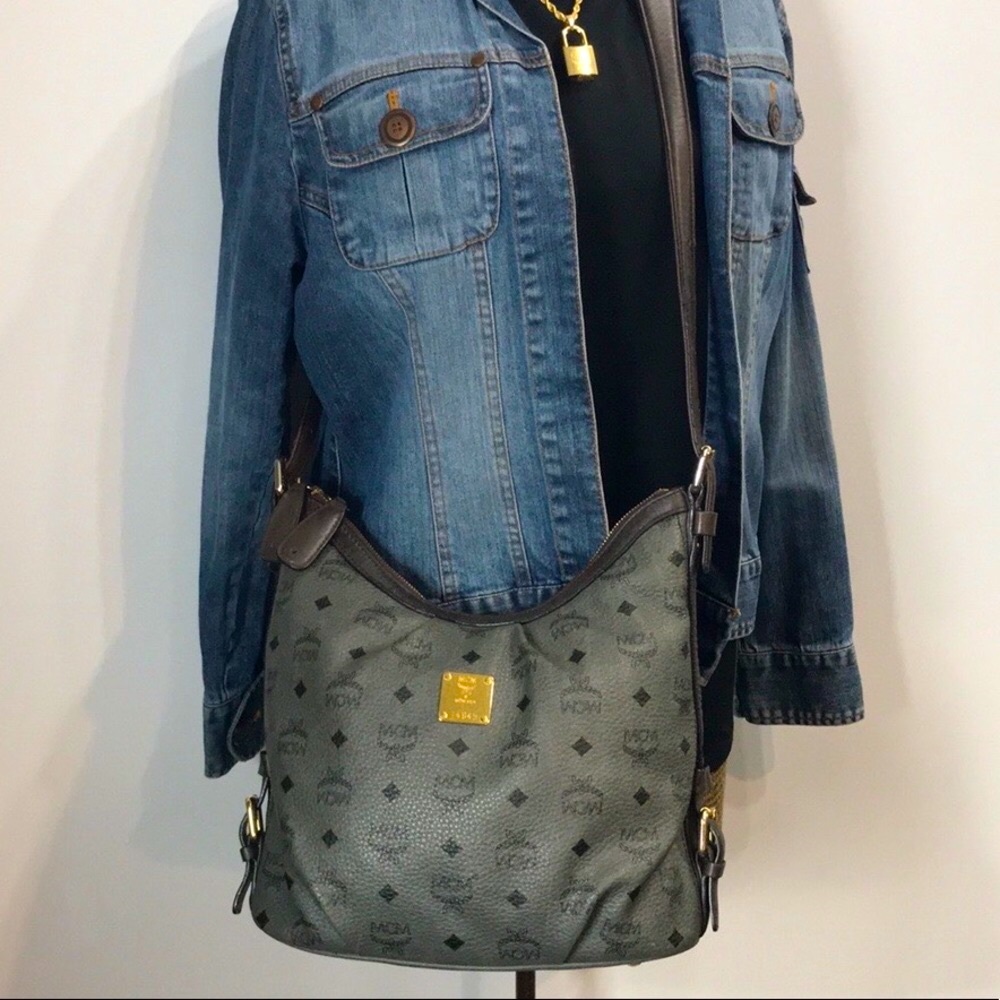 Rare Authentic MCM Gray Leather Hobo Crossbody